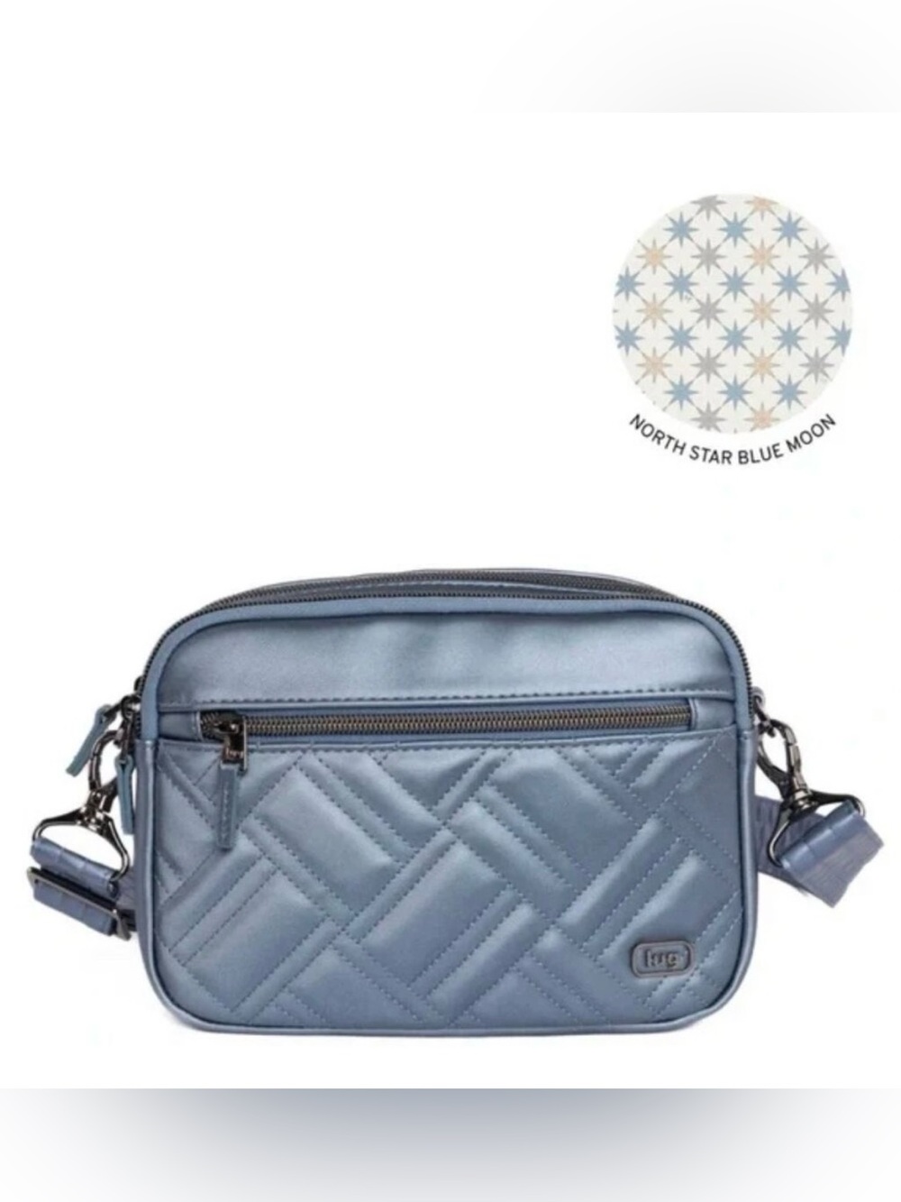 Lug Super Coupe 2 Satin Luxe Bag. Metallic Blue Moon. NWT